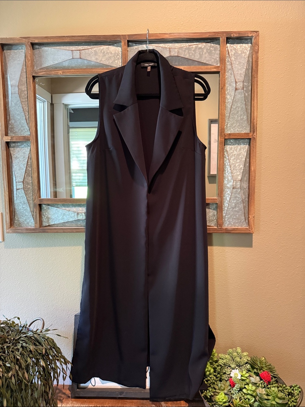 Nine West Long Sleeveless Duster Vest in Black